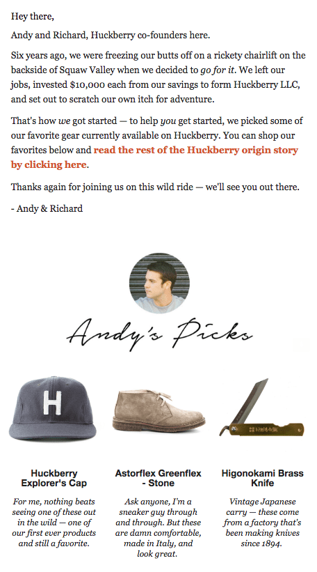 Huckberry Story Email