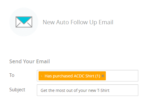 cross sell smartrmail auto follow up email smart segment ACDC band tshirt product information education