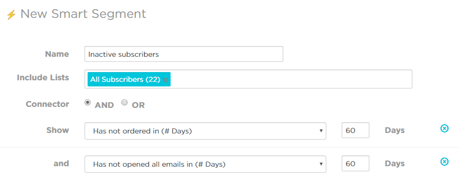 win back campaign email smart segment inactive email list subscribers customers segmentation rules