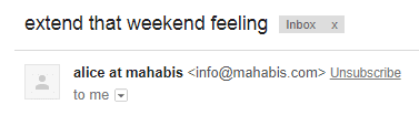 mahabis alice email newsletter personal name