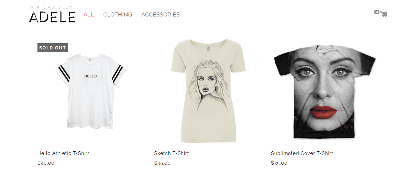adele ecommerce shopify plus store t shirts 25 album hello merch product range