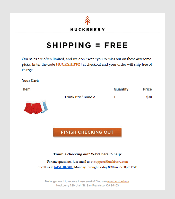 Free Shipping Abandoned Cart Email Shopify and BigCommerce