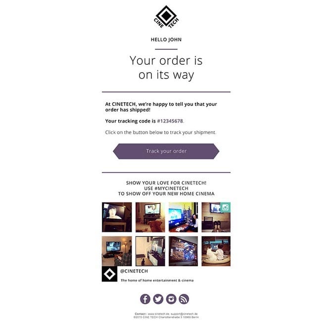 order confirmation email that encourages user generated content