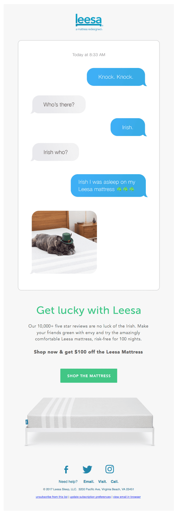 leesa st. paddys day email campaign