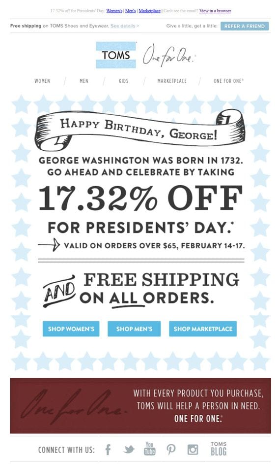 presidents day sale email
