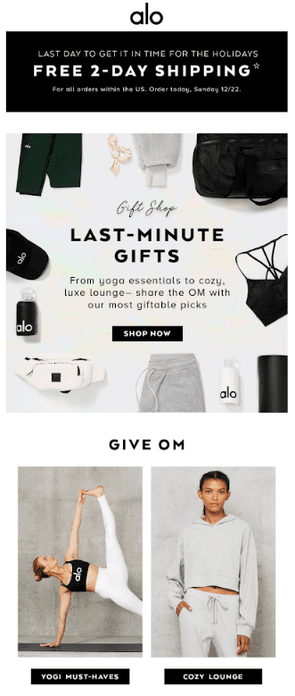 last minute gifts and shipping email campaign