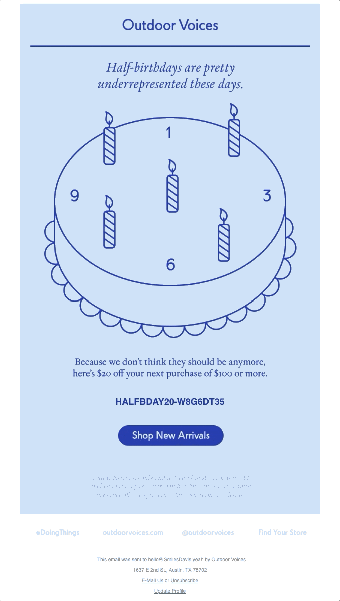 animated half-birthday email