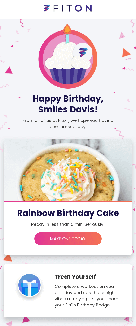 typical birthday email campaign example