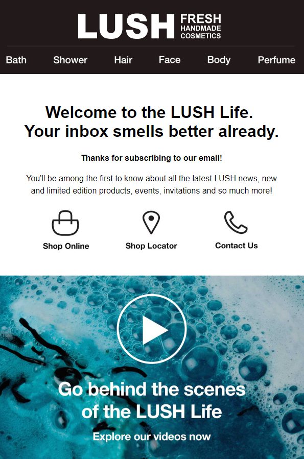 lush good welcome email example
