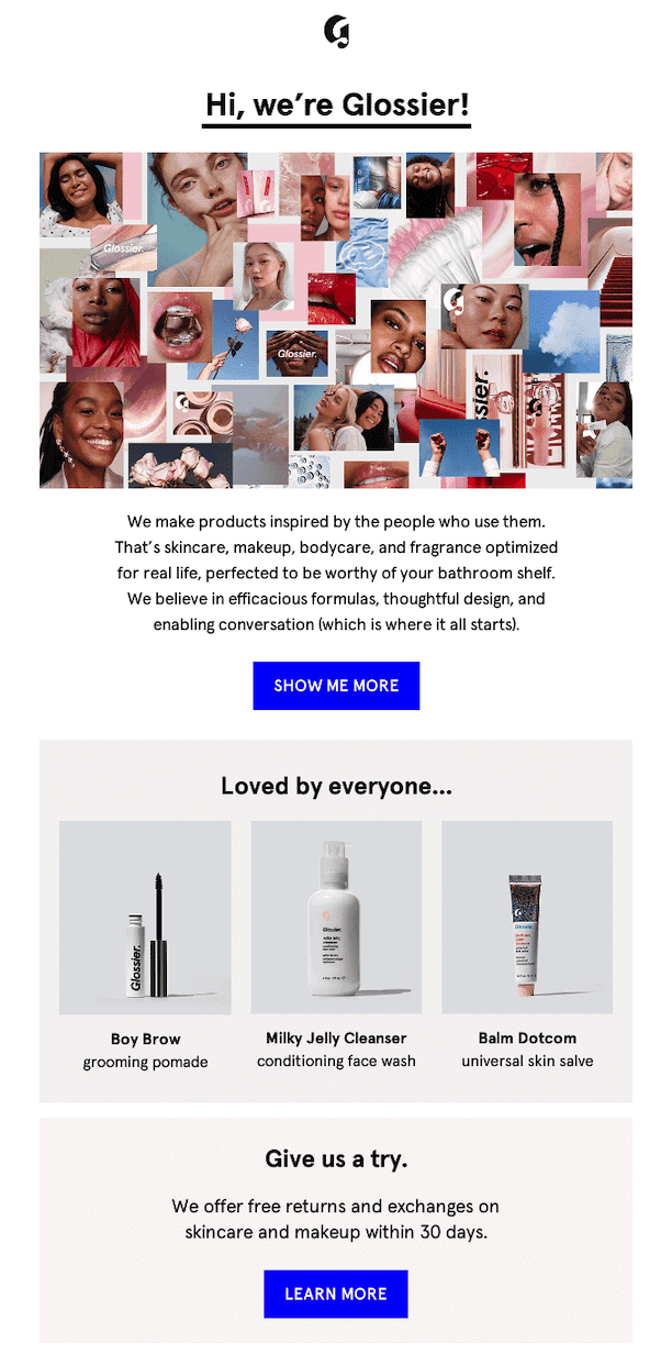 glossier welcome email marketing strategy