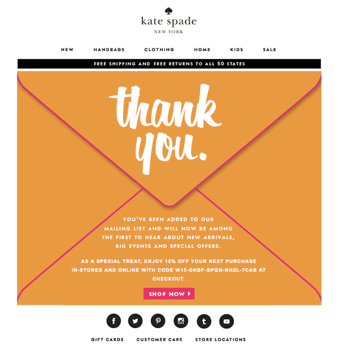 kate spade example of welcome email design