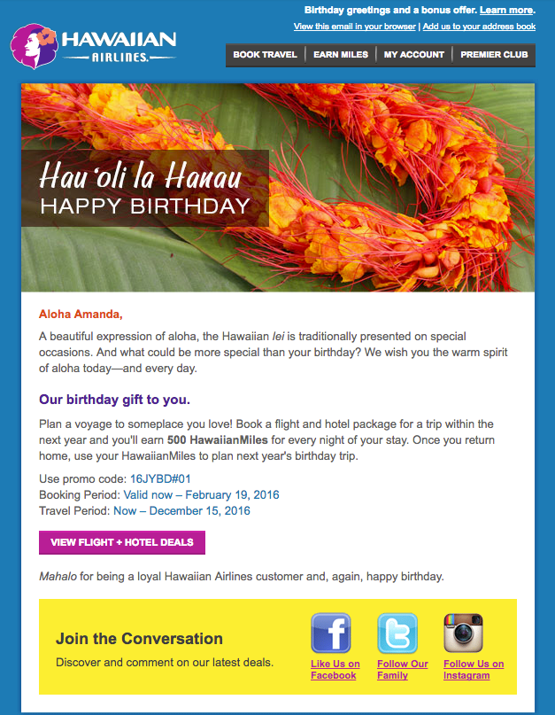 Hawaiian airlines Email Example
