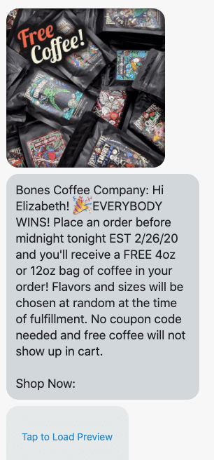 SMS Marketing example coffee company