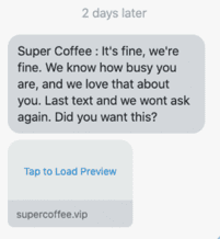 SMS Marketing example super coffee