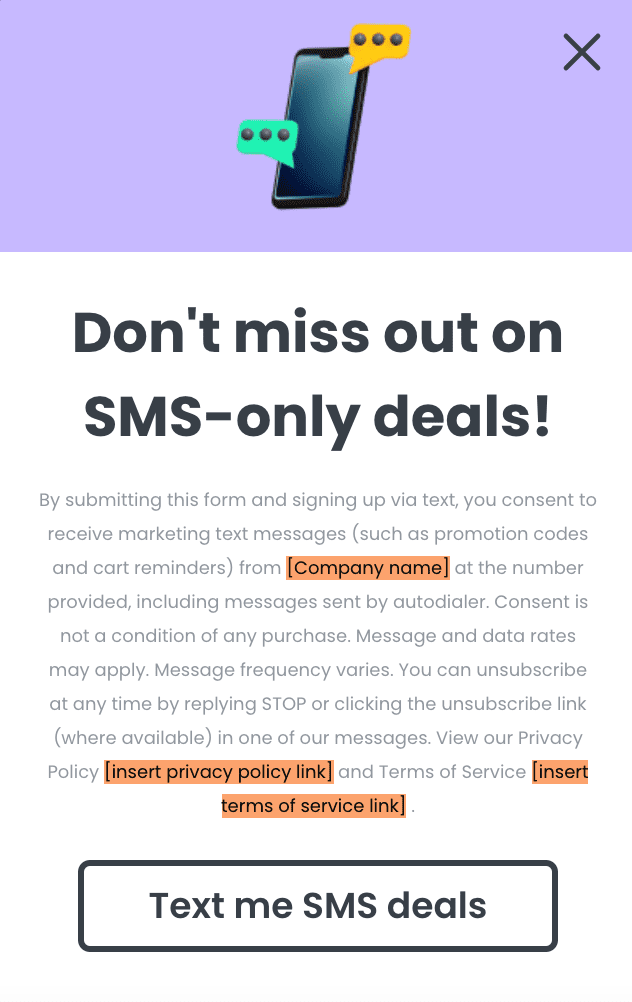 sms sign up form example