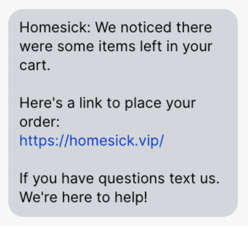 Abandoned cart recovery with SMS homesick
