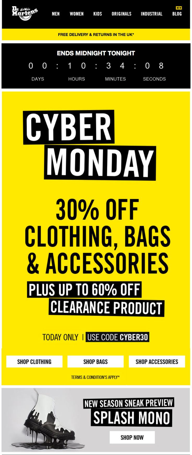 Dr Martens Cyber monday sale email